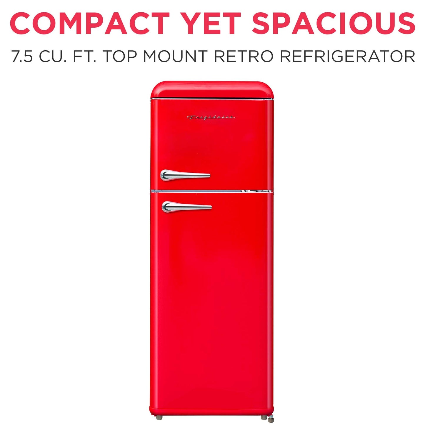 Frigidaire EFR756, 2 Door Apartment Size RETRO Refrigerator with Top Freezer, Chrome Handles, 7.5 cu ft