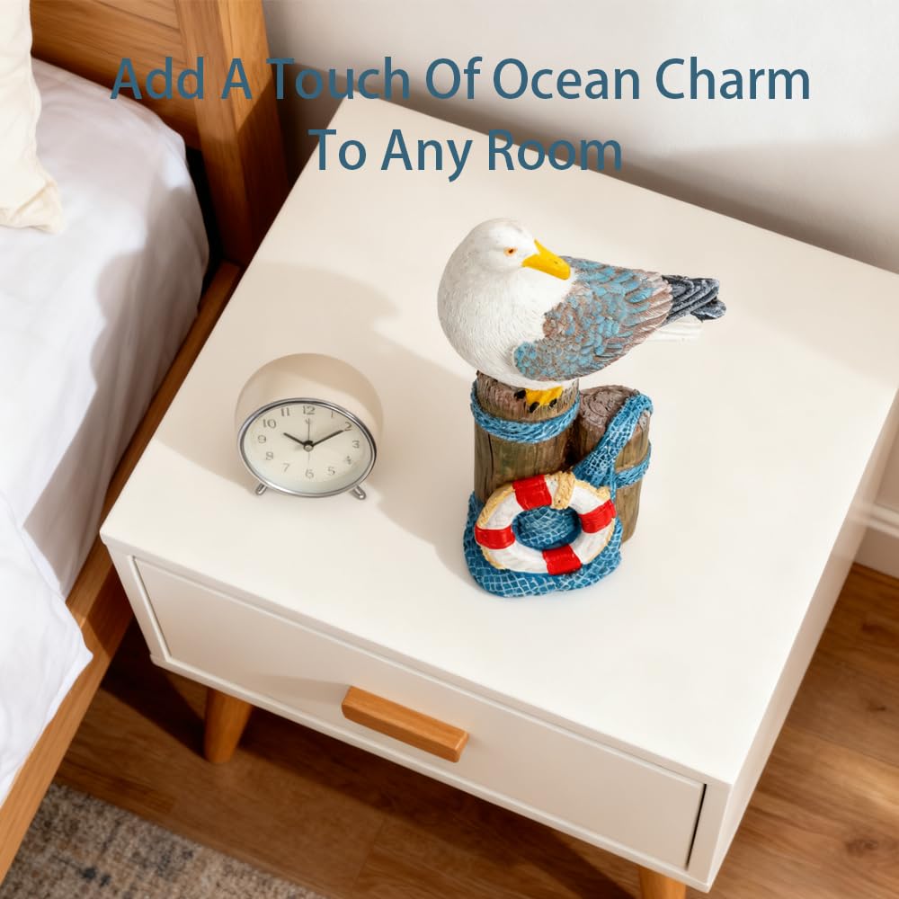 PepFurSt Nautical Seagull Resin Figurine-Beach Decor,Sea Birds Statues,Ocean Home Decor for Desk,Shelf, Bathroom,Dining Room,Lake or Beach House,Unique Housewarming Gifts and Coworker Gifts