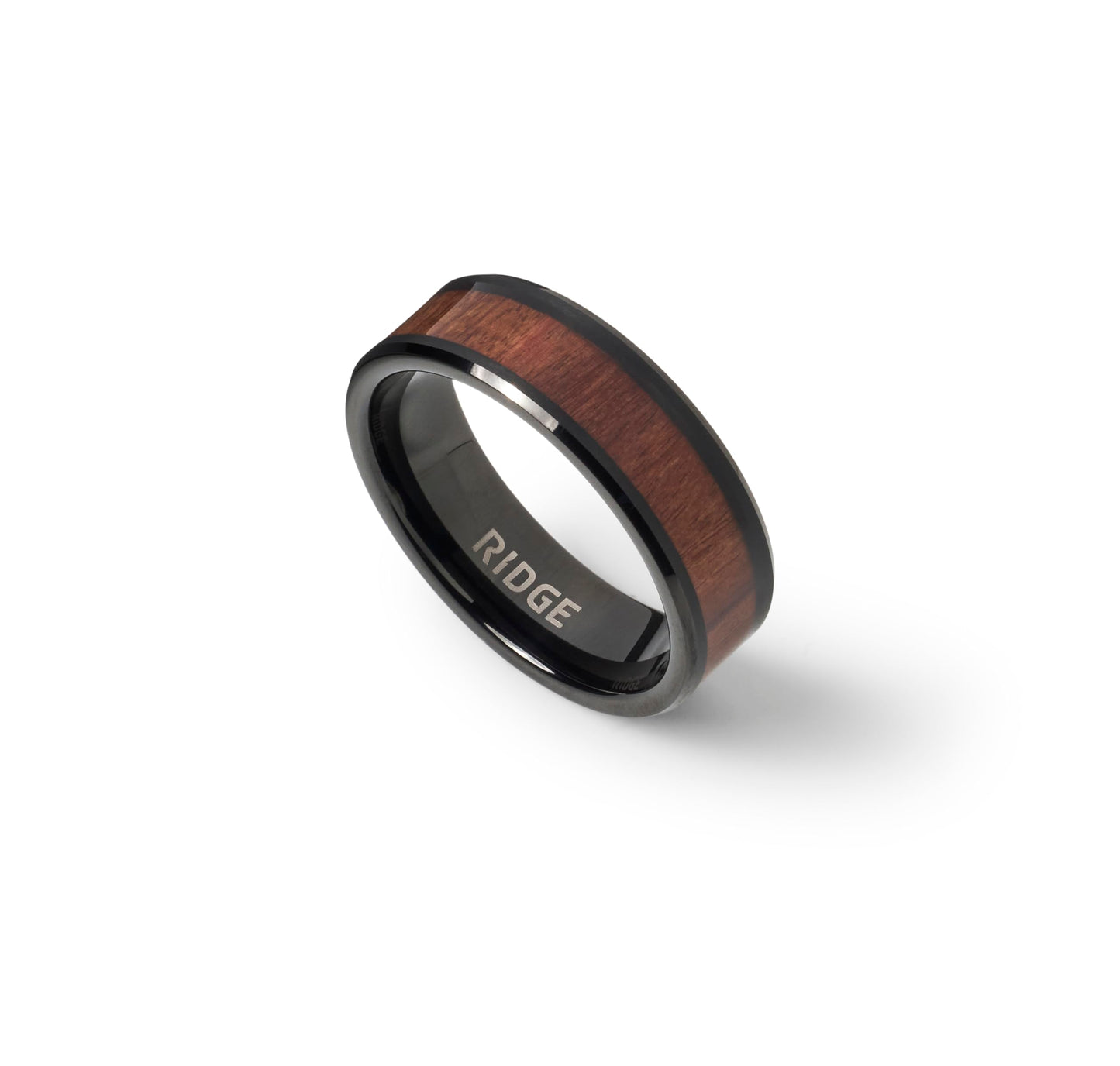 Ridge 8mm Beveled Ring Set - Mopane Wood - 9