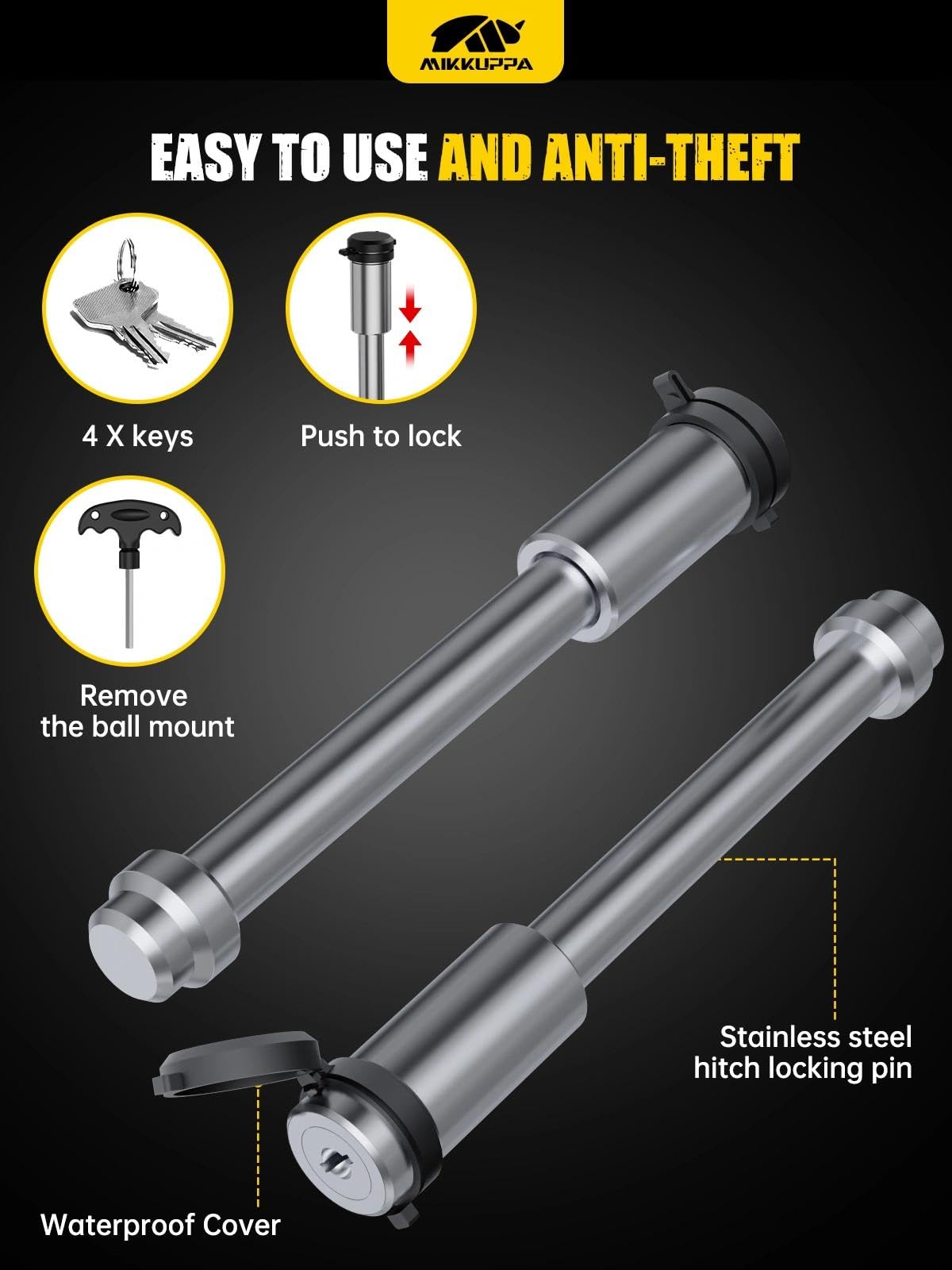 MIKKUPPA Adjustable Trailer Hitch - Fits 2.5" Receiver, 6" Drop/Rise Heavy Duty Aluminum Tow Hitches for Truck with Dual Ball Mount 2" x 2-5/16" (18,500 LBS GTW) and Anti-Theft Locking Hitch Pins