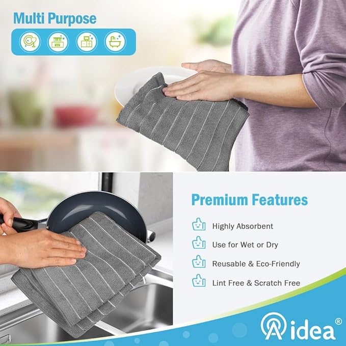 AIDEA Microfiber Kitchen Towels-8Pack, Microfiber Dish Towels, Soft Absorbent