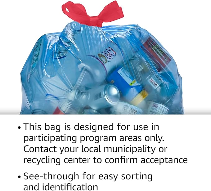 Amazon Basics Blue Recycling Drawstring Trash Bags, Tall Kitchen, 13 Gallon