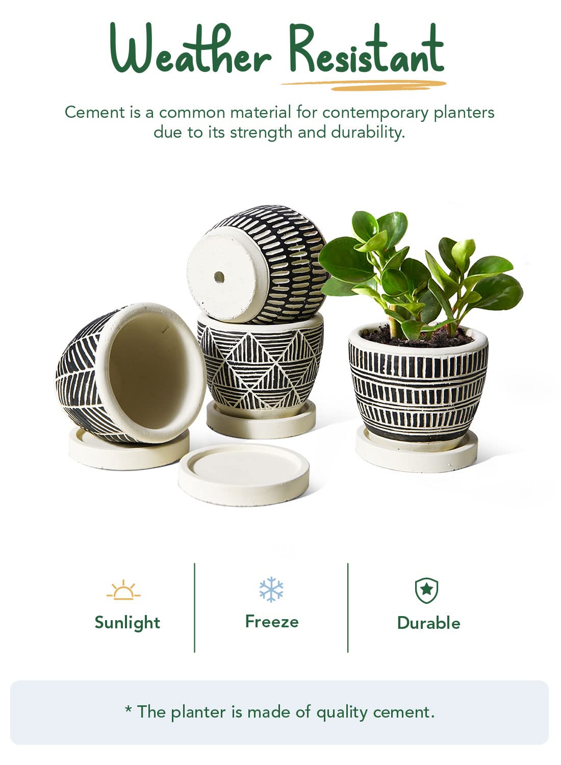 LE TAUCI 3 Inch Boho Succulent Pots, Artisanal Small Succulent Planters, Cement Small Plant Pots for Plants, Box for Mom, Women, Set of 4, Black and Cream White