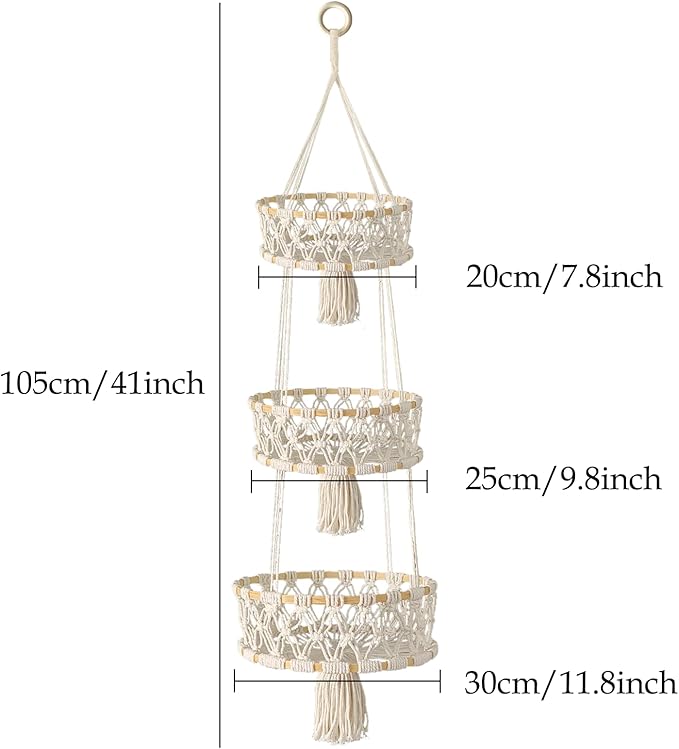 3 Tier Hanging Fruit Basket, Macrame Hanging Basket