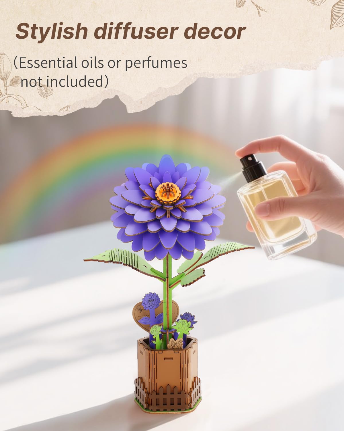 Kaayee 3D Flower Wooden Puzzles for Adults-Dahlia, Wooden Flowers Model Kit Set DIY Crafts to Build, Mother's Day/Botanical Collection/Ideal Creative Gift Ideas/Housewarming(117 PCS)