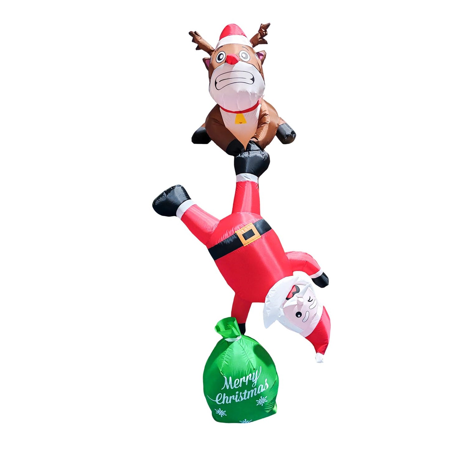 8FT Hanging Christmas Inflatable Outdoor Decoration,Christmas Inflatables Reindeer Pulling Climbing Santa and Falling Gift Box Bags with Build-in LED Lights for Holiday Party Roof Balcony Window