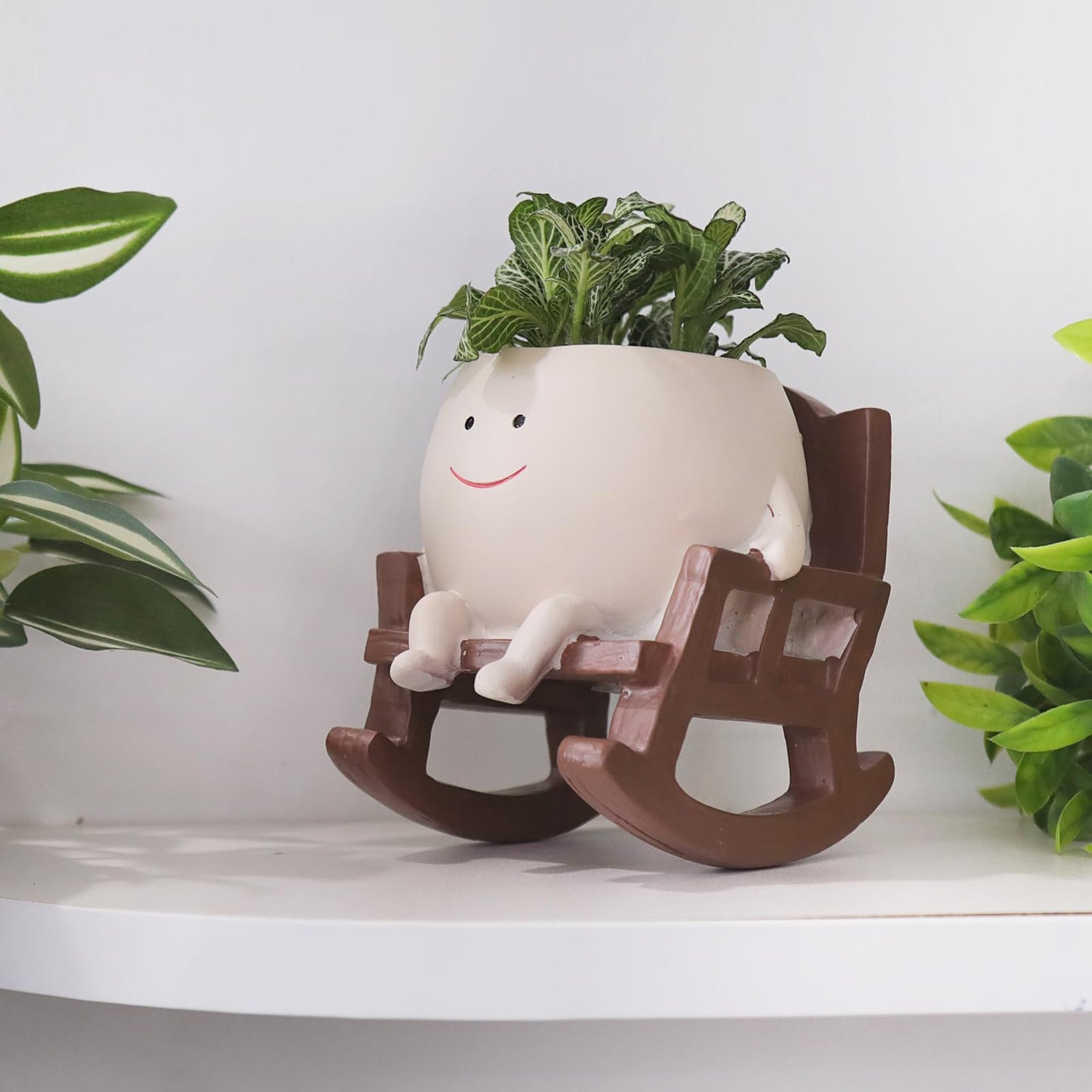 Camotank Smiley Face Rocking Chair Planters Flower Pots for Plants Funny Succulents Plant Live Cute Resin Head Planter for Indoor Outdoor Plants Gift Ideas for Mother and Christmas (Small)