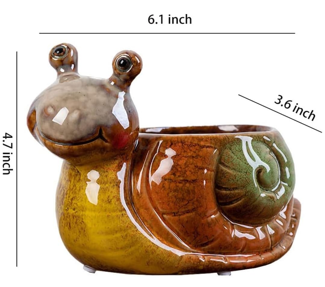 WENDIN Cute Ceramic Succulent Pot Small Indoor Animal Shaped Planter Cute Cactus Flower Pots with Drainage for Office Desk and Home Garden Decor (Snail)
