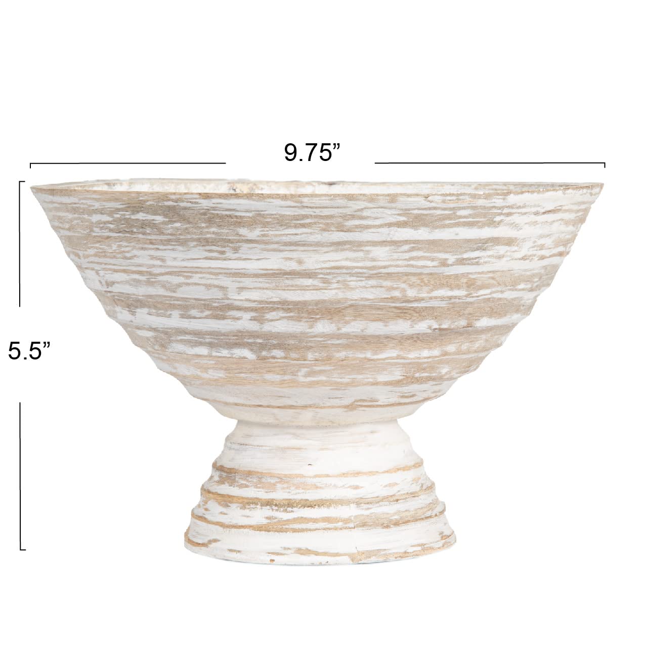 Creative Co-Op Boho Wood Pedestal Serving Bowl, White Wash Finish