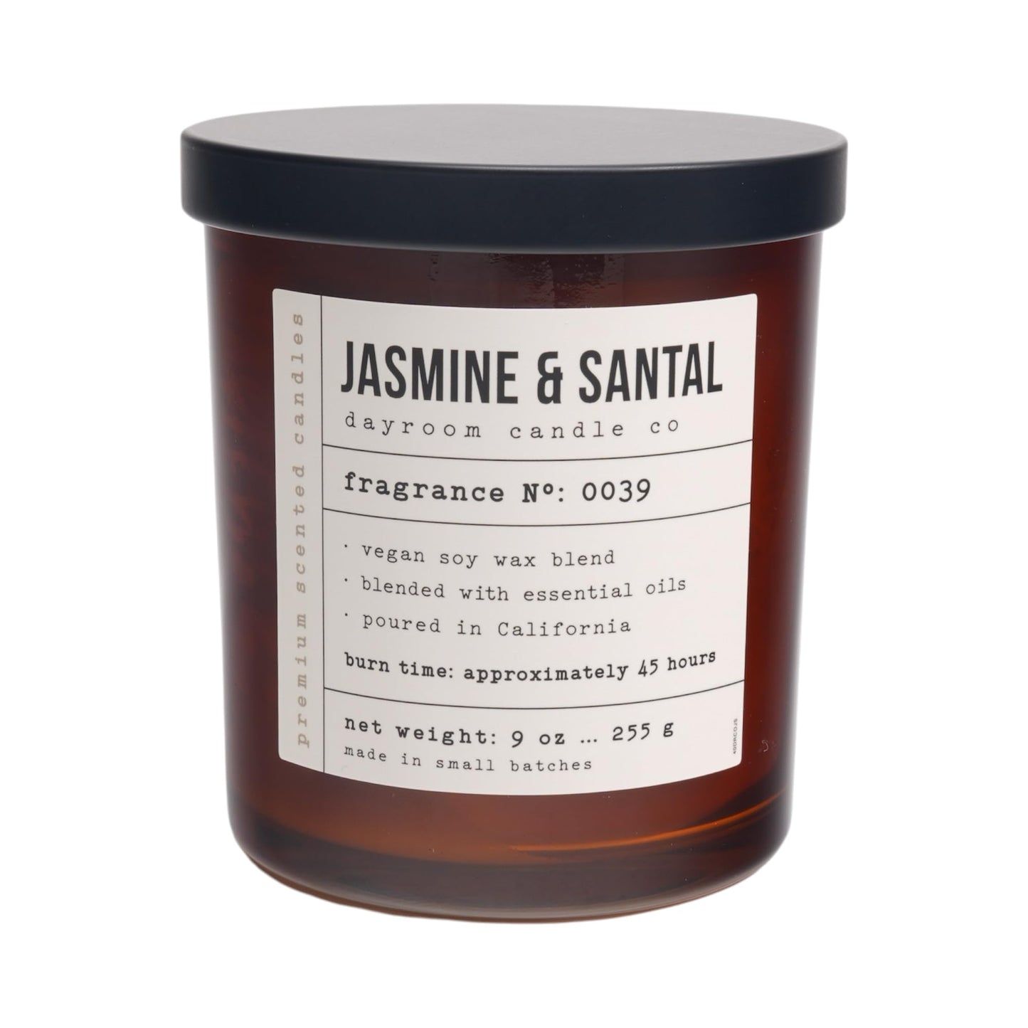 LEOBEN CO – Jasmine & Santal Scented Candle – 9oz, Dayroom Collection Design – 50 hr Burn time – Poured in California Using Vegan Soy Wax and Essential Oils – Made in Small Batches