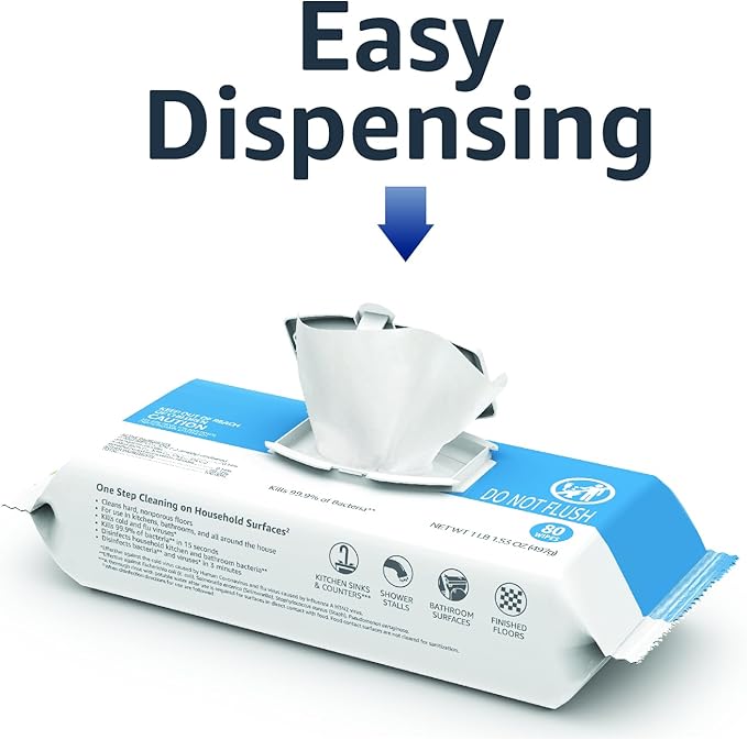 Amazon Basics Disinfecting Wipes, Lemon & Fresh Air Scent,