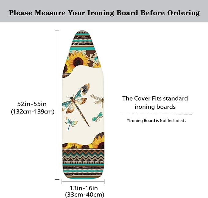 GLENLCWE Tribal Stripe Ironing Board Cover, Hippie Dragonfly Sunflower Iron