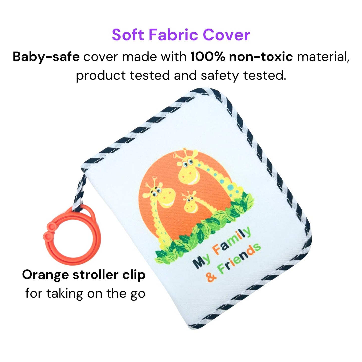 My First Photo Album for Baby with Adorable Giraffe Family, Fabric Cover, Holds 17 Photos, Wipeable Pages, Baby Safe Mirror - Soft Photo Album for Baby by Genius Baby Toys