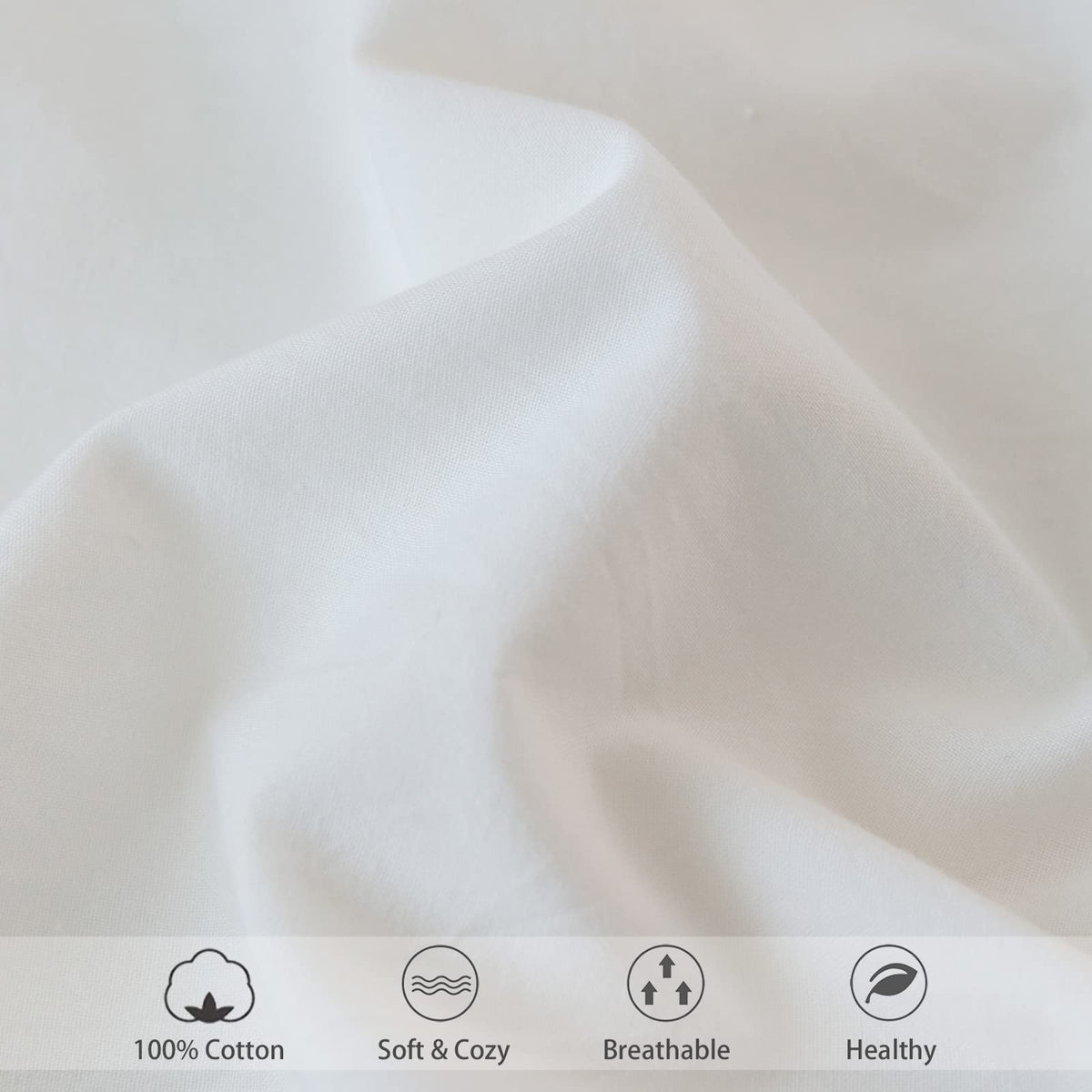 MooMee Fitted Bottom Sheet Only 100% Washed Cotton Linen Like Textured Breathable Durable Soft Comfy Deep Pocket Fits Mattress up to 17" (Off White, Queen)