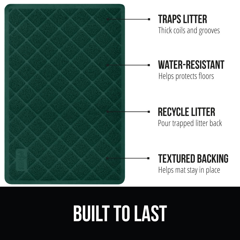 GORILLA GRIP Cat Litter Box Mat, Water Resistant, US Designed Kitty Litter Trapping Mats, Easy to Clean, Scatter Control, Less Mess and Clean Floors, Kitten Supplies for Indoor Cats 17x11 Hunter Green