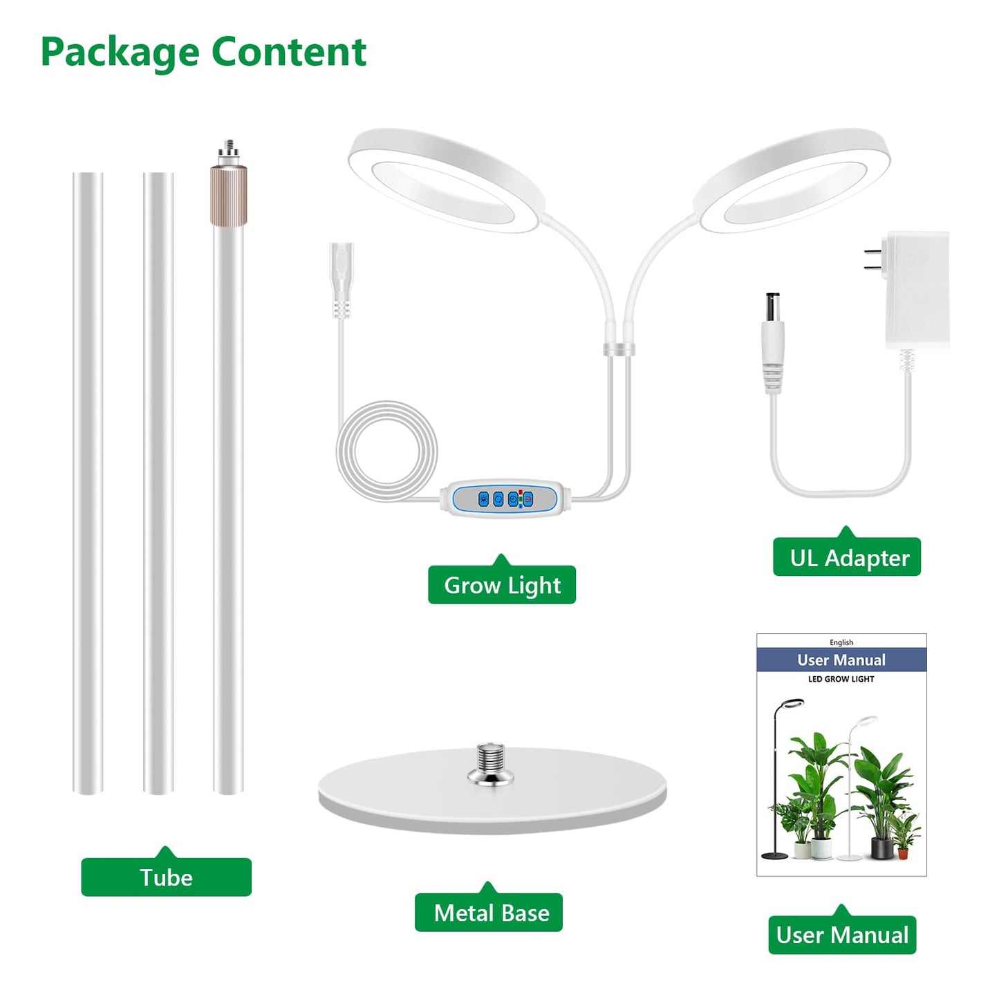 Aumtrly Large Plant Light for Indoor Plants, 2 Head Full Spectrum Grow Light with 68" Adjustable Stand for Growing Large Tall Plants, White Halo Floor LED Grow Lamp with 16 Hour Timer