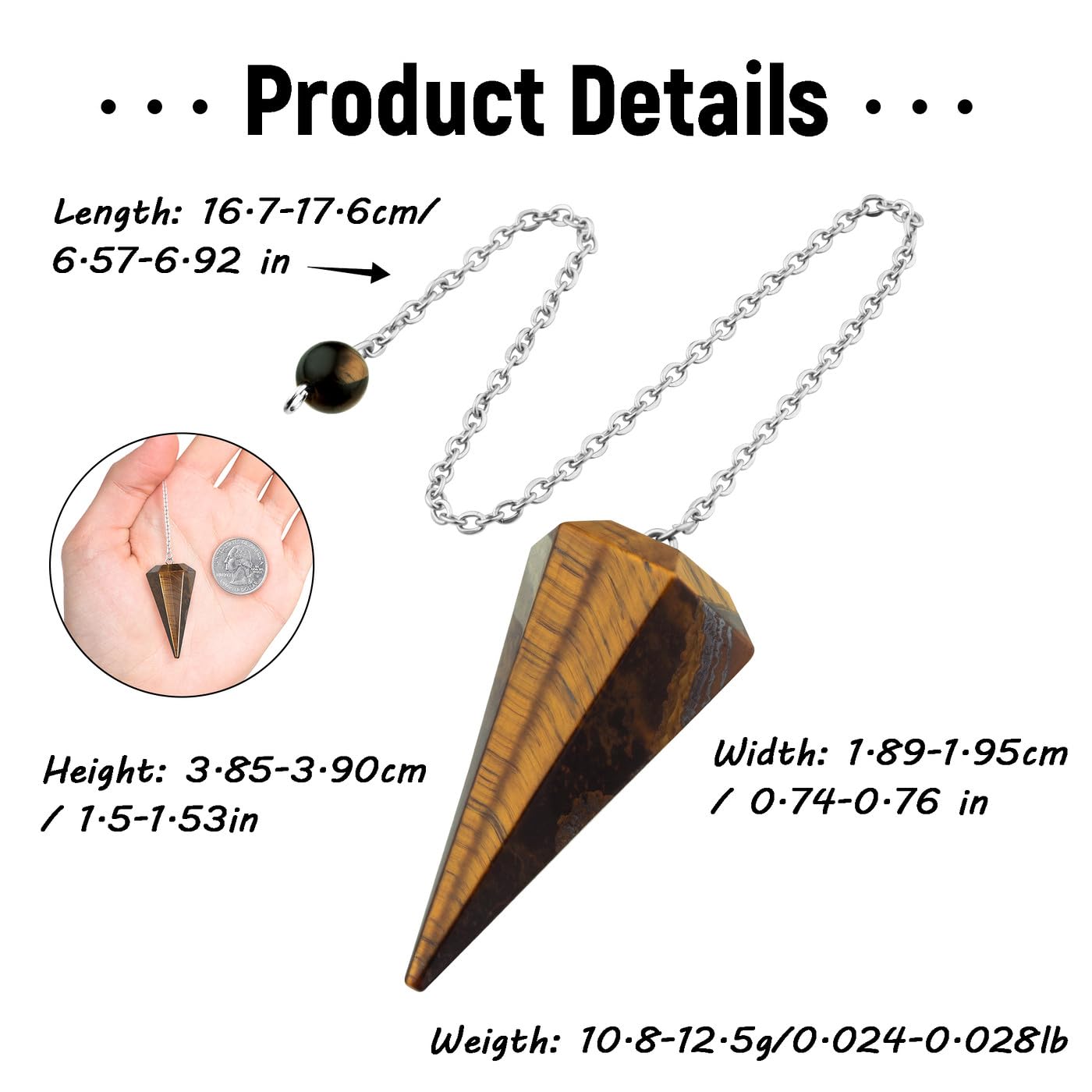 ZHIYUXI Tigers Eye Pendulum Crystal Witchcraft Supplies Reiki Supplies Brown Crystal Pendulum Necklace Dowsing Divination Tools Pendulos De Energia