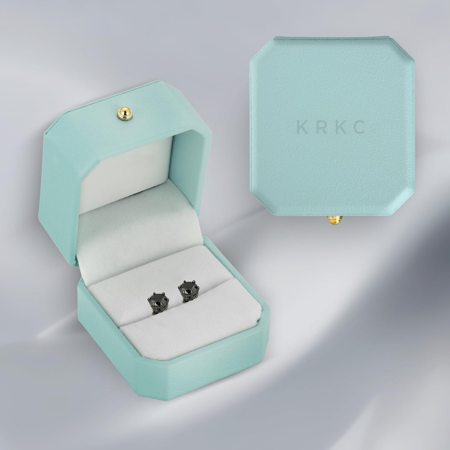 KRKC Moissanite Earrings for Men Women, Black Diamond Earrings for Men, D Color VVS1, 925 Sterling Silver Solitaire Stud Earrings, Black Tone Plated Earrings for Men, Valentine's Day Gifts, 1.6CT