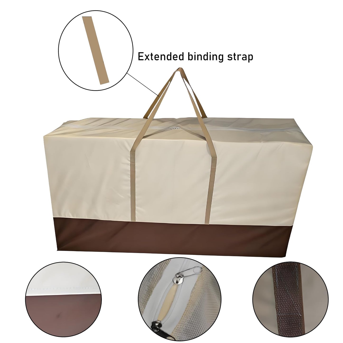 68" Extra Large Waterproof Outdoor Cushion Storage Bag – Heavy Duty Patio Furniture Cover with Zipper,Handles for Pool Decor,Christmas Tree Storage & Moving (173x76x51cm) (Beige And Brown)