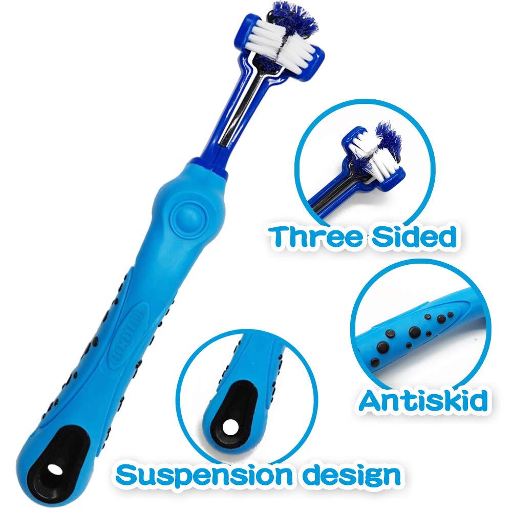 TIHOOD Three Sided Pet Toothbrush Dog Brush Addition Bad Breath Tartar Teeth Care Dog Cat Cleaning Mouth (Blue,Orange,purplr and White)
