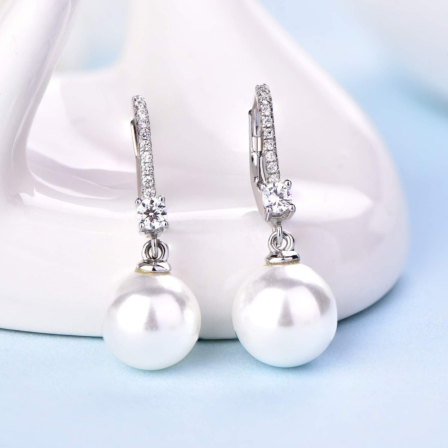 JO WISDOM 925 Sterling Silver Black/White Pearl Earrings for Women with Simulated Dangle Pearls 10mm