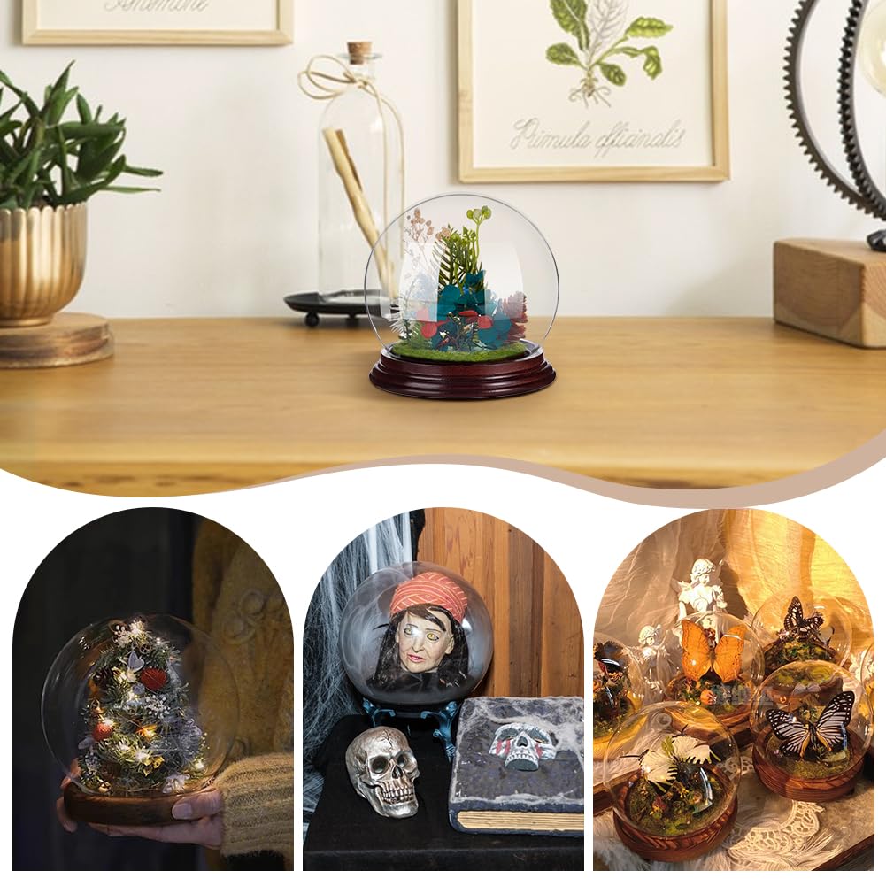 PH PandaHall 4.5x4.4 Cloche Glass Dome Display Clear Dome with Base Mini Crystal Display Case Vintage Style Centerpiece Stand Bell Jar for Watch Jewellry Miniatures Figurines Display