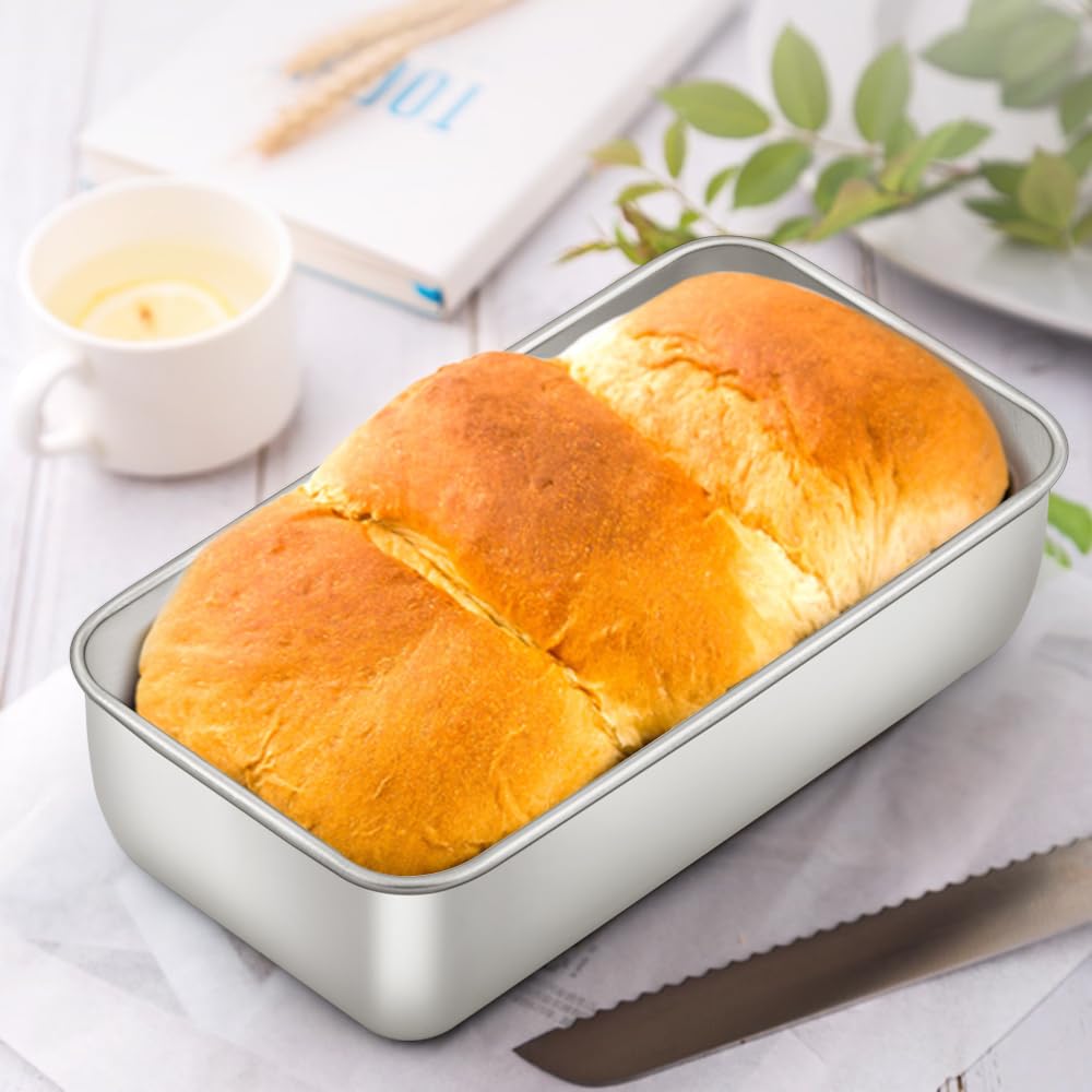 E-far Loaf Pan for Baking Bread, 9 x 5 Inch Stainless Steel Baking Loaf Pans, Metal Bakeware for Bread Meatloaf Cake Brownies, Healthy & Non Toxic, Easy Release & Dishwasher Safe - Set of 3