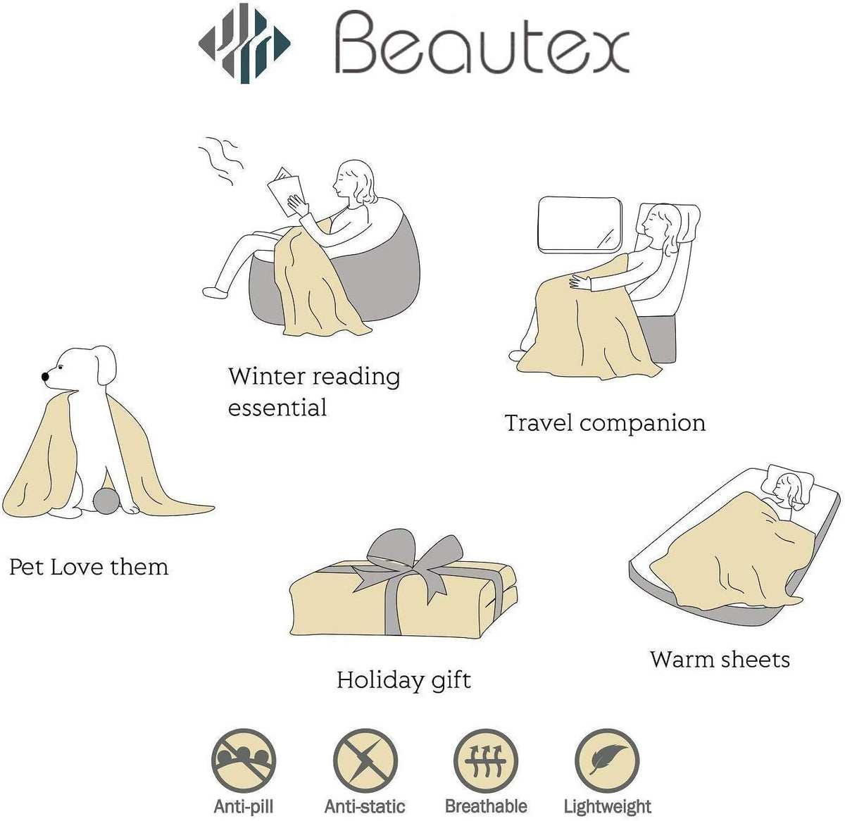 BEAUTEX Sherpa Fleece Throw Blanket, Super Soft Warm Buffalo Plaid Plush Blankets and Throws, Lightweight Cozy Fuzzy Blanket for Couch Sofa Bed (Brown, Throw 50" x 60")