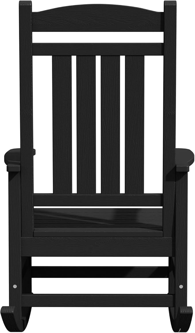 KINGYES Outdoor Rocking Chair Set of 4, High Density Polyethylene Patio Rocking Chairs with 330lbs Support for Adults, Black