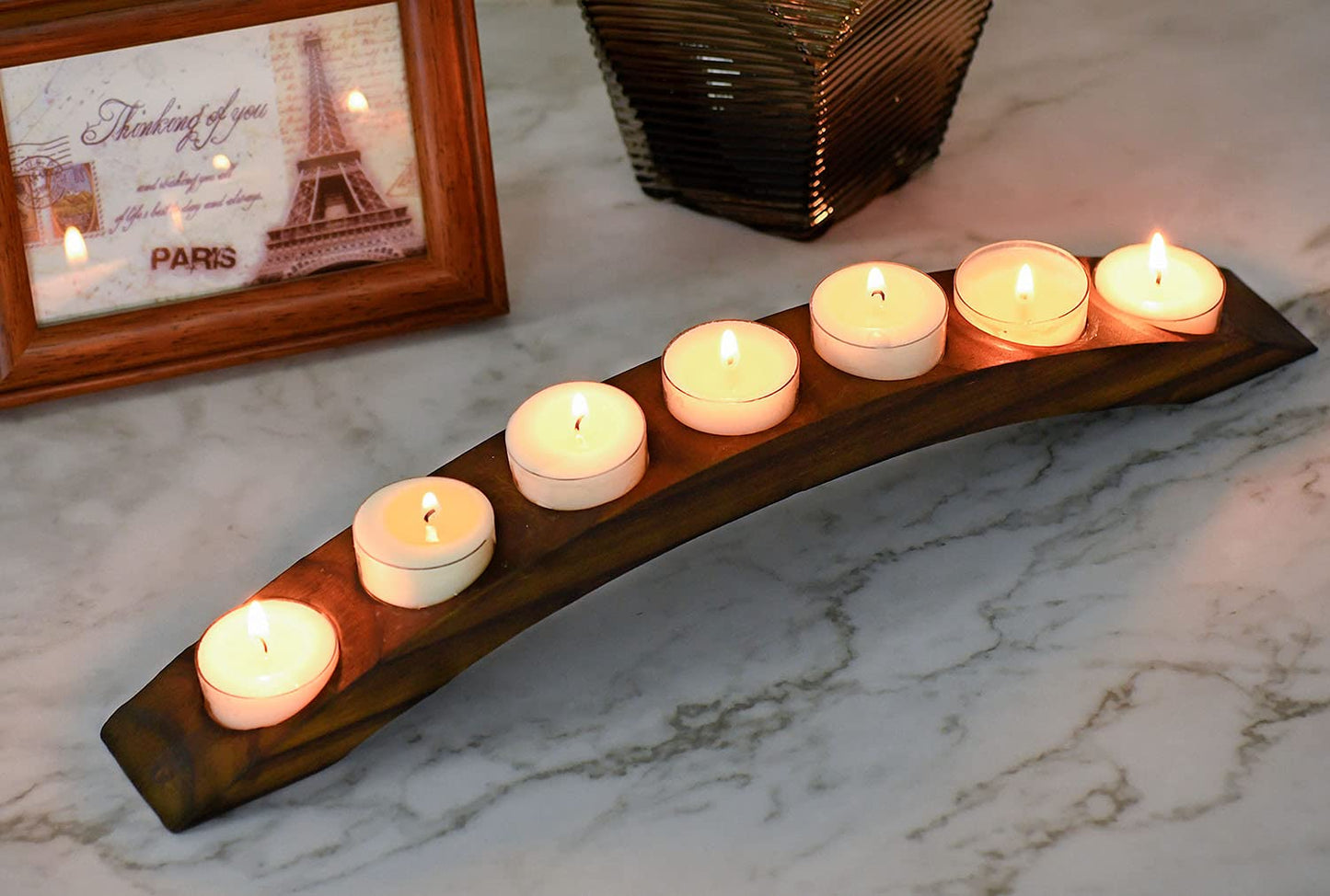 Wood Bridge Candle Stand, Tea Light Arch Holder, 7 in 1 Tea Candle Holder Dining Table Centerpiece - 2 PCS Rustic Wooden Color