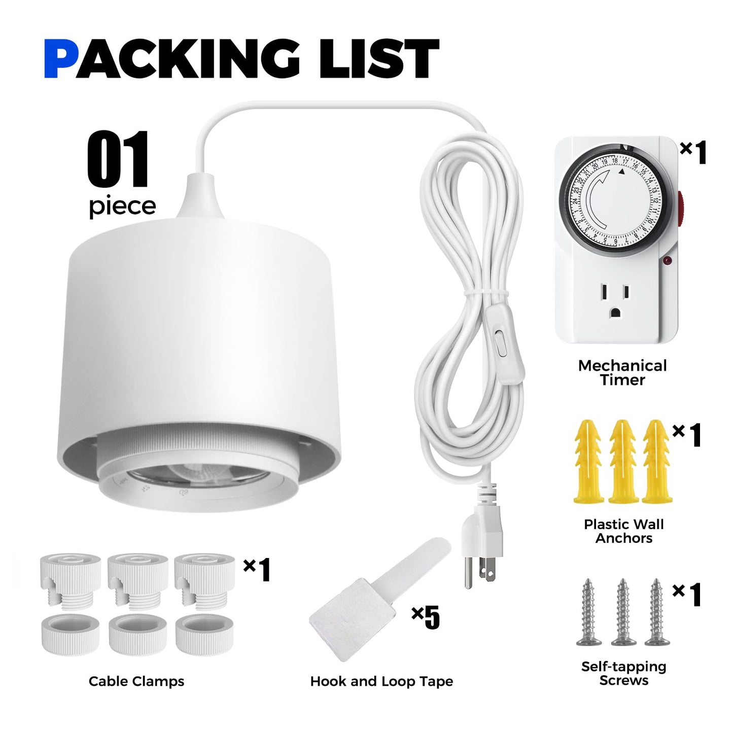 Barrina TR40 Hanging Grow Lights for Indoor Plants, 40W 4000K Full Spectrum, Adjustable Beam Angle 15°-60°, Hanging Grow Light with Mechanical Timer and 16.4FT Power Cord, for Garden Greenhouse, White