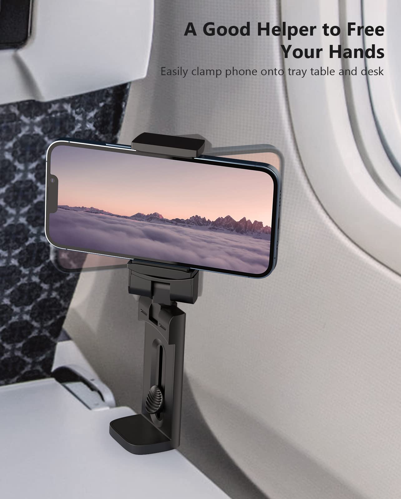 MiiKARE Airplane Travel Essentials Phone Holder, Universal Handsfree Phone Mount for Flying with 360 Degree Rotation, Accessory for Airplane, Travel Must Haves Phone Stand for Desk-Black&Purple