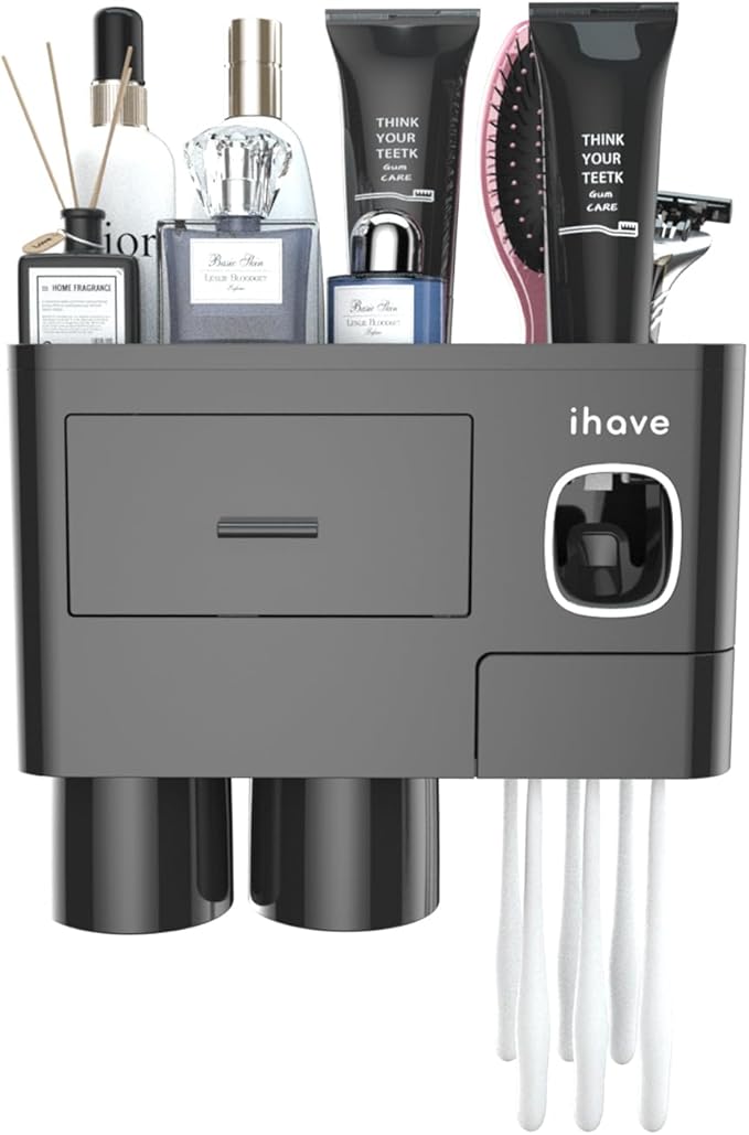 iHave Toothbrush Holders for Bathrooms, 2 Cups Toothbrush Holder Wall Mounted