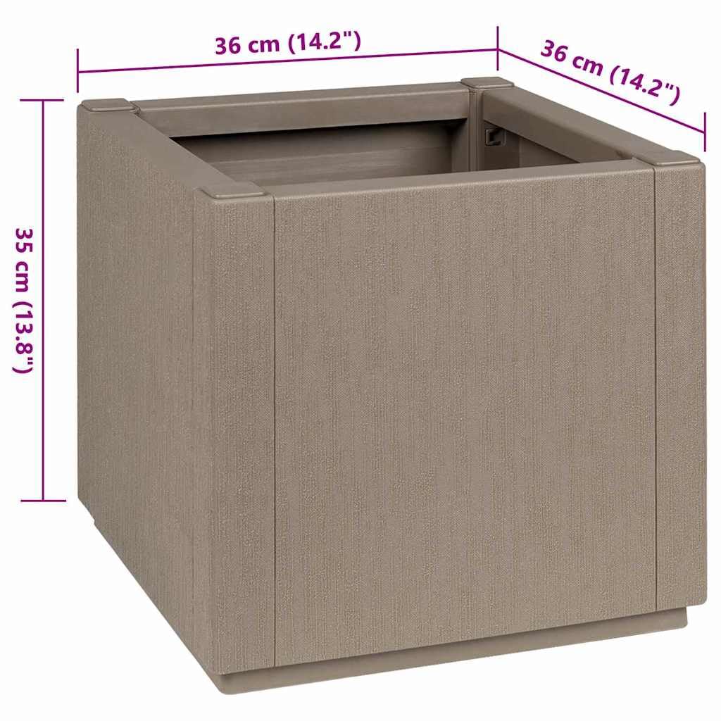 Makastle Garden Planter, Decorative Outdoor Flowerpot for Vegetables, Flowers and Succulents in for Backyard, Patio, 14.2x14.2x13.8 in Light Brown Polypropylene