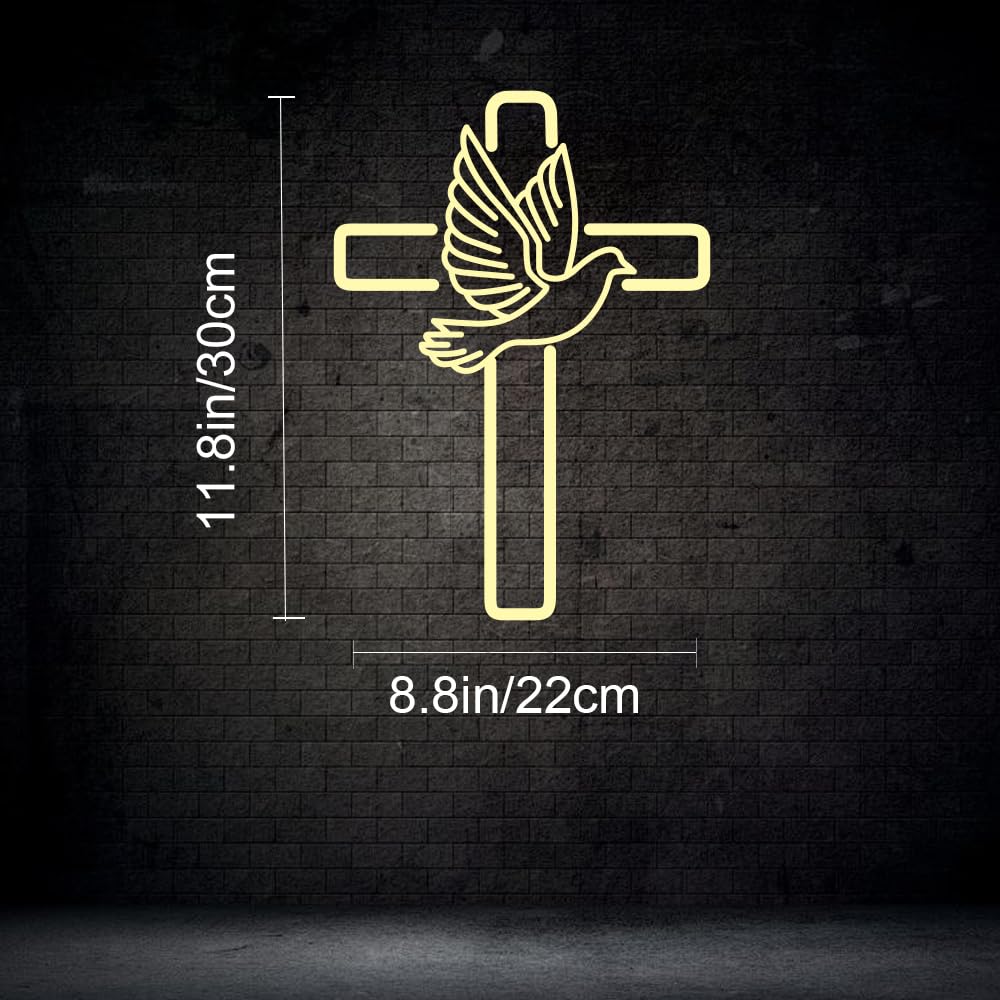 Dove of Peace Cross Neon Signs Jesus Neon Signs LED Wall Decor for Bedroom Living Room Weddings, LED Light Sign for Home Decor, Religious Events, Christmas Easter Celebrations Gifts