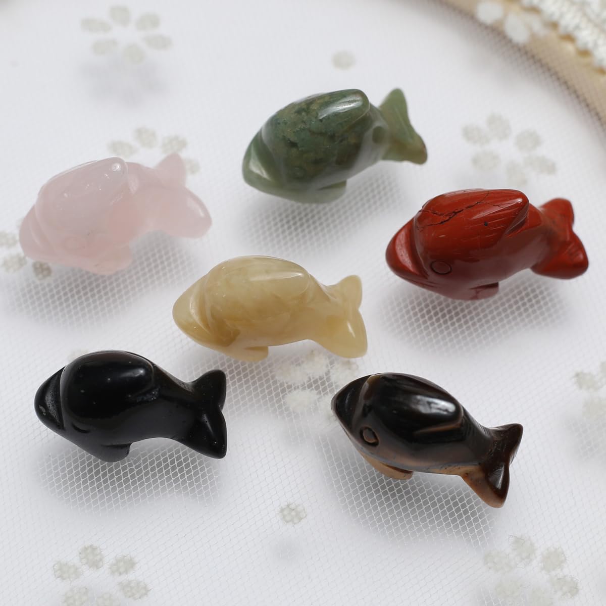LHJ 7 Pcs Natural Stone Ornaments Crystal Décor Stone Figurines Carved Healing Statue Home Table Sculpture Cute Dolphin Decoration for Women Men Gift