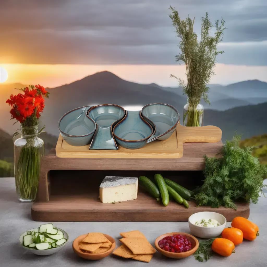 Cookspire 5-pc Porcelain Mini dip bowls for parties, Condiment serving tray, Mini Serving dishes for Olives, Nuts, Toppings; Ideal gift set for any occasion