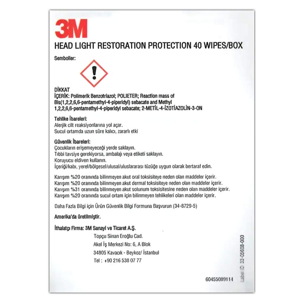 3m 3M-32516 Headlight Clear Wipes 40/bx