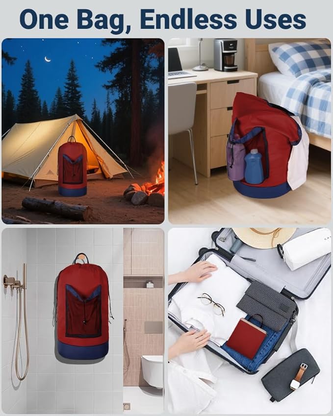 Laundry Bag with Shoulder Straps and Mesh Pocket Laundry Backpack Large