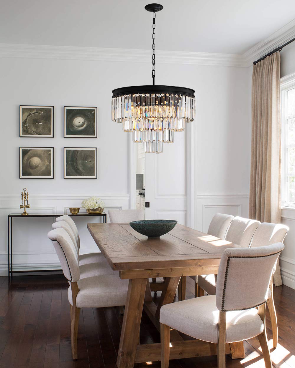 ANTILISHA Crystal Chandelier Lighting Pendant Ceiling Modern Chandeliers Light Fixture for Dining Rooms Entryway Living Room Fringe Raindrop Round Hanging Style