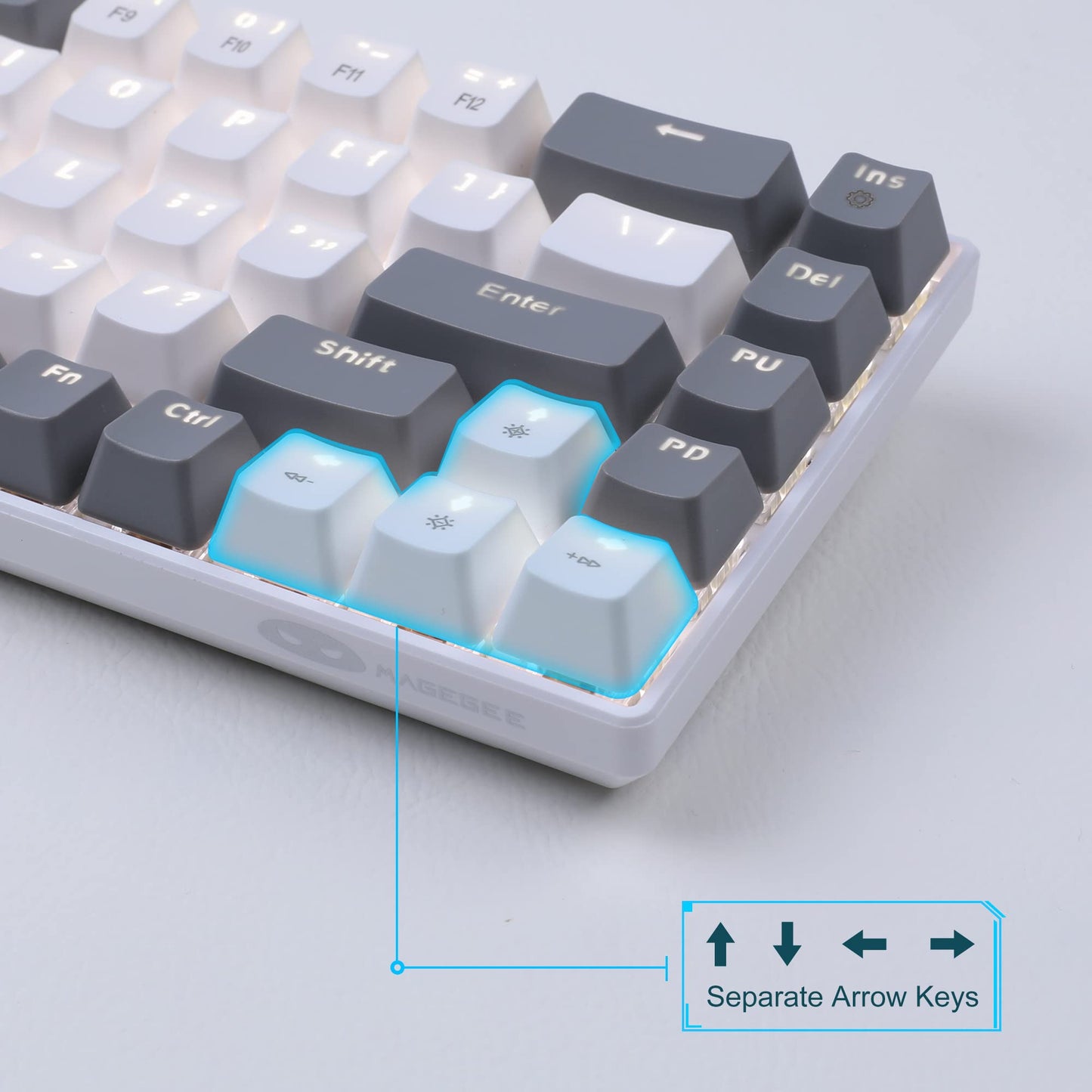 MageGee Portable 60% Gaming Mechanical Keyboard, Minimalist MK-Box Ice Blue Backlit Compact 68 Keys Wired Office Keyboard with Red Switch for Windows Laptop PC Mac Convenient(Gray & White)