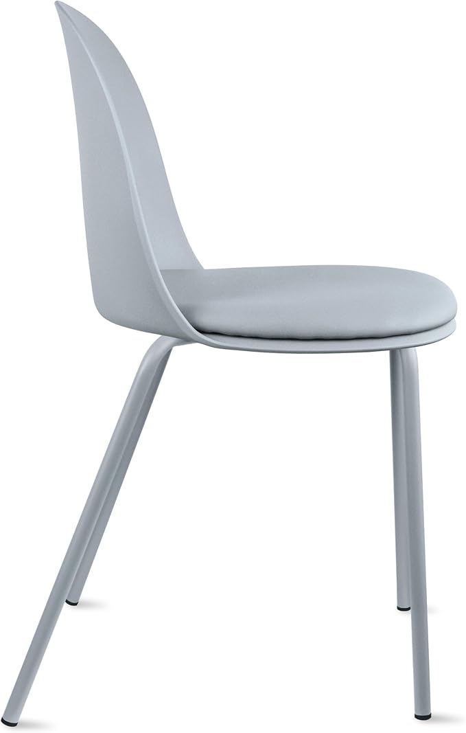 2xhome Modern Stackable Armless Dining Chair | Plastic Shell Seat with Metal Legs | Indoor or Outdoor Use | Home Kitchen Patio (4, Grey, Padded Seat)