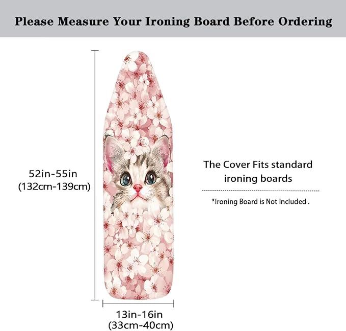 Pink Cherry Blossom Cat Ironing Board Cover and Pad Soft Fabric Cover