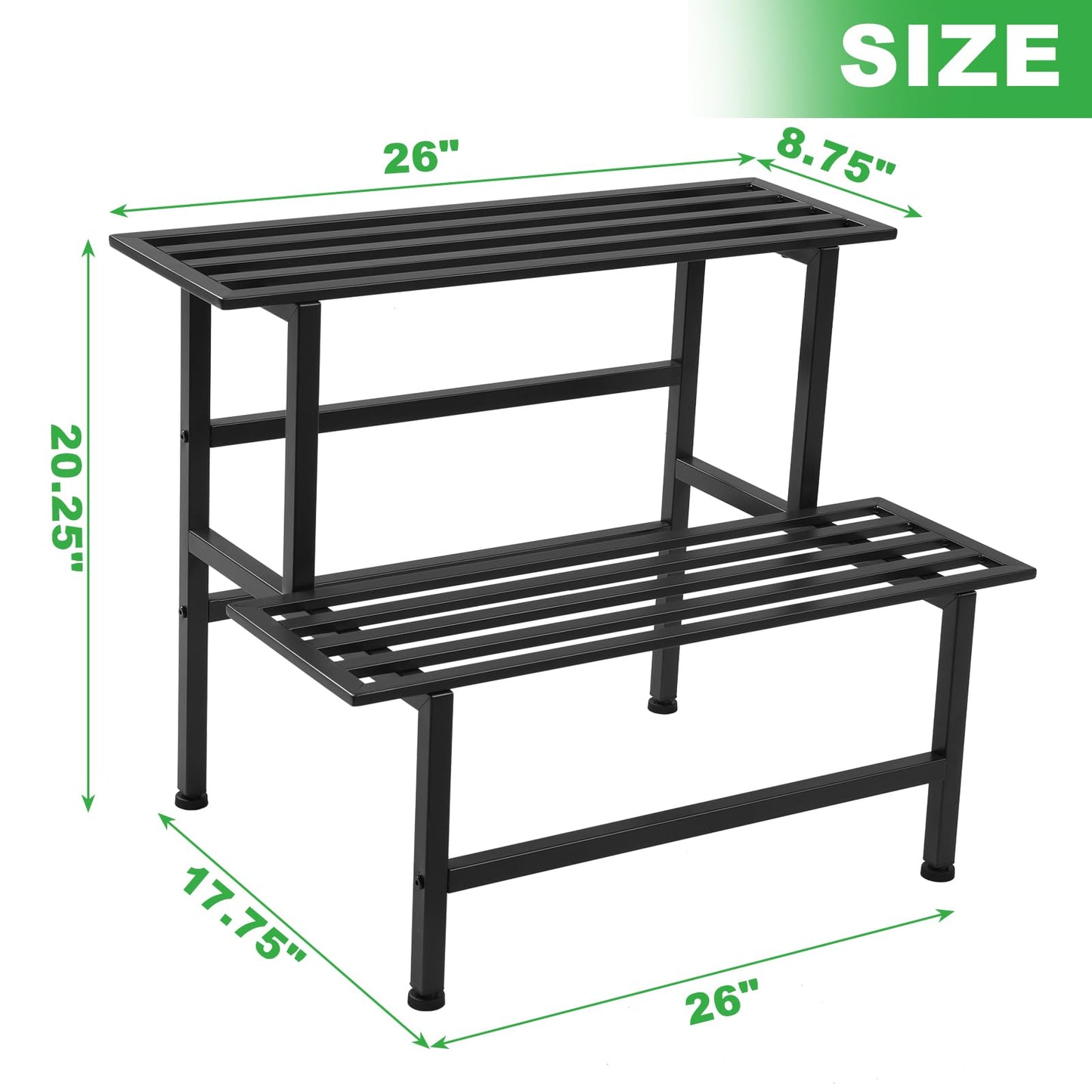 Dipion Metal Plant Stand Outdoor Plant Shelf Indoor,2 Tier Heavy Duty Ladder Plant Stands for Multiple Plants,26" L x 20.25" H x 17.75" W,Black
