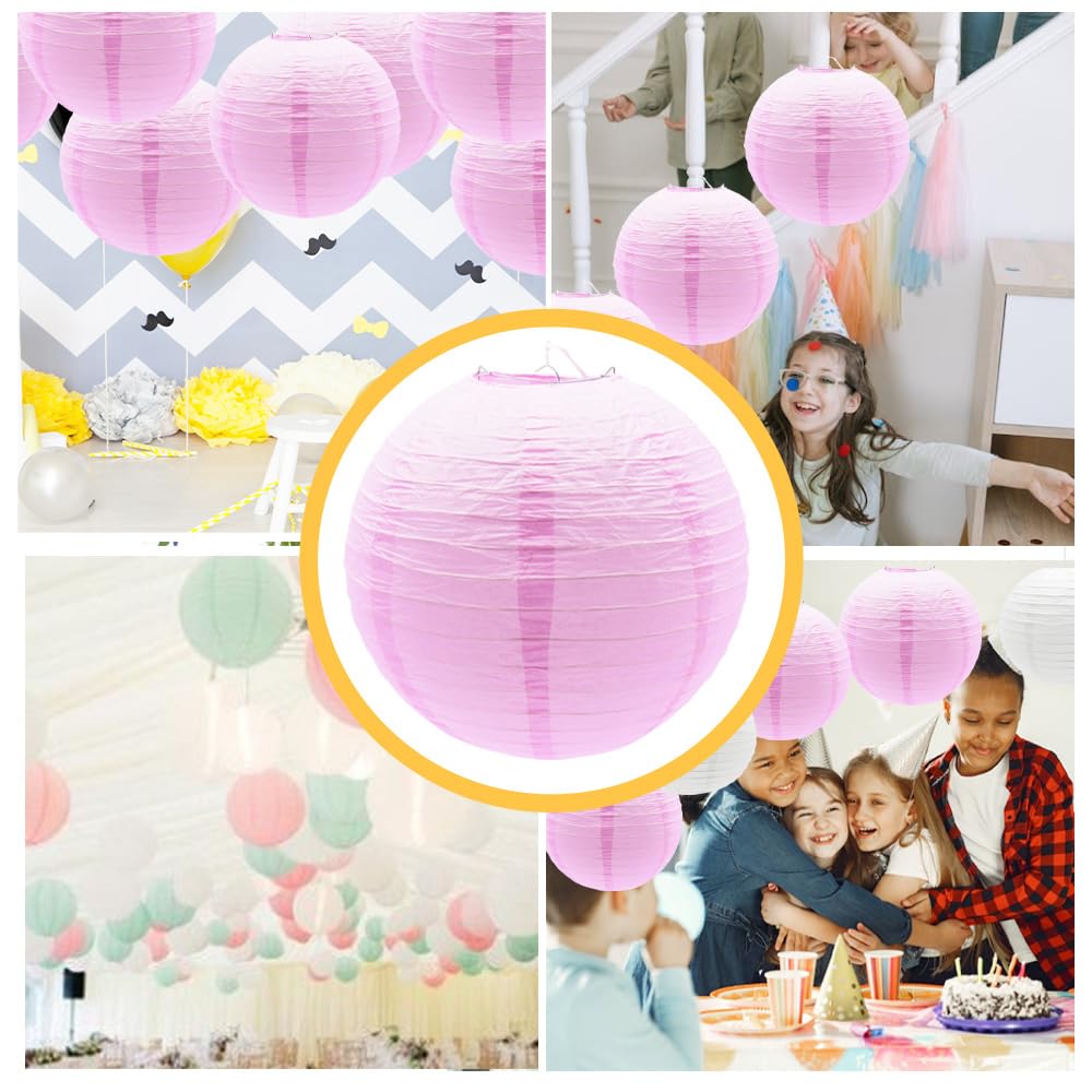 Ruidee 6Pcs Paper Lanterns Decorative Round Hanging Paper Lanterns for Birthday, Wedding, Christmas Xmas, Bridal, Home Decor, Party Decoration(12in/Pink)