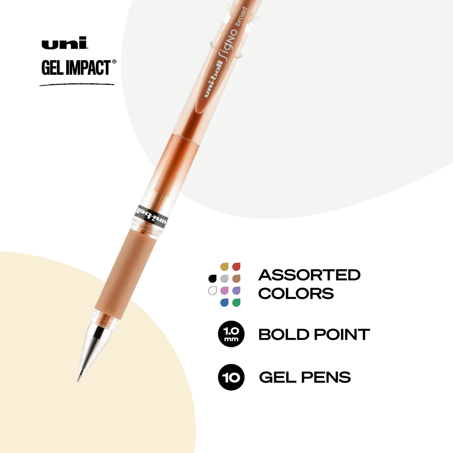 Uniball Signo 207 Gel Impact Stick Pens - 10 Assorted 1.0mm Bold Point Gel Pens for Smooth Writing