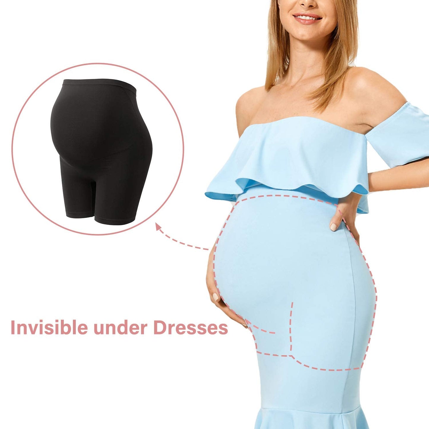 Gratlin Women's Seamless Pregnancy Shapewear High Waist Shorts Mid-Thigh Underwear, Large, Black