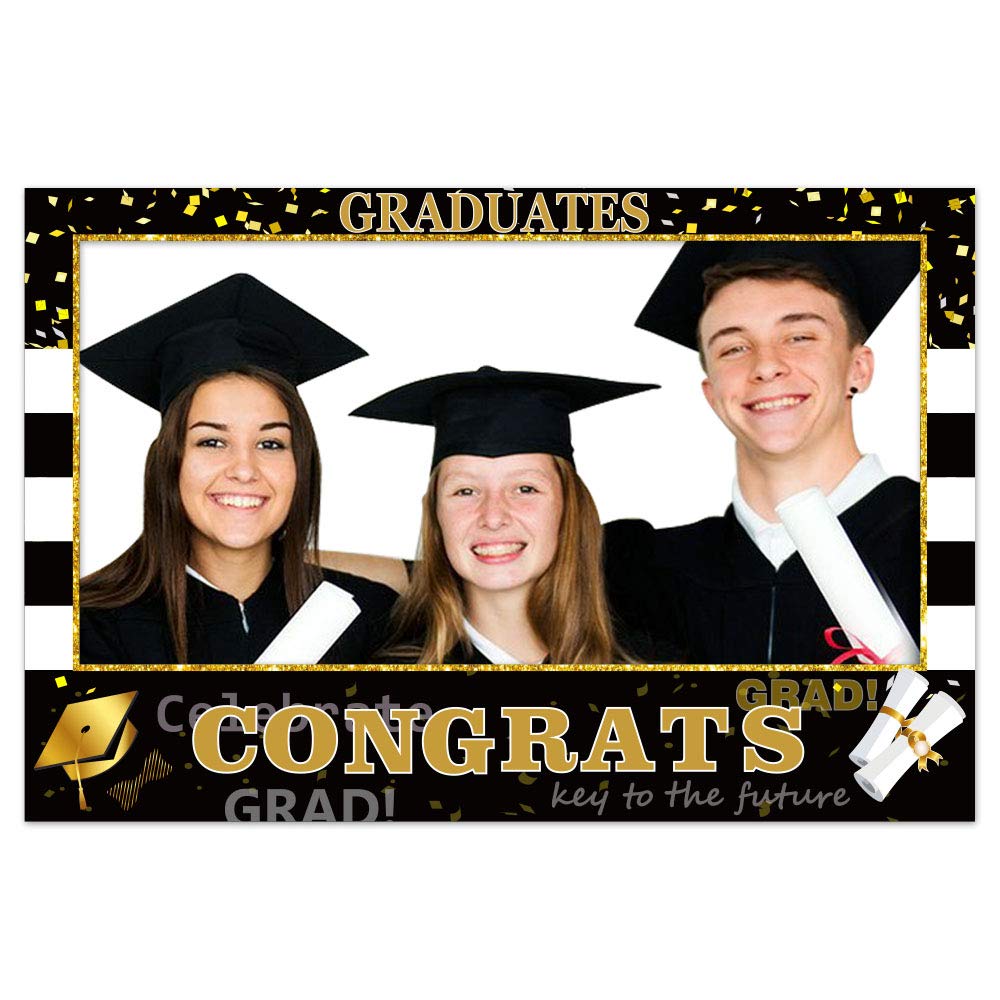 2025 Graduation Photo Props Frame Black and Gold Large Size High School College Graduation Selfie Favors Decorations