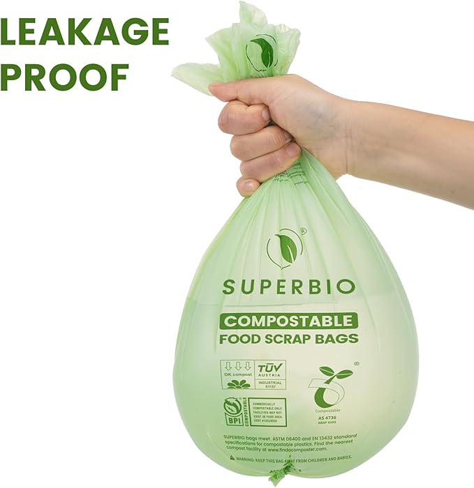SUPERBIO 2.6 Gallon Compostable Food Waste Bags, 1 Pack, Flat Top Food Scrap