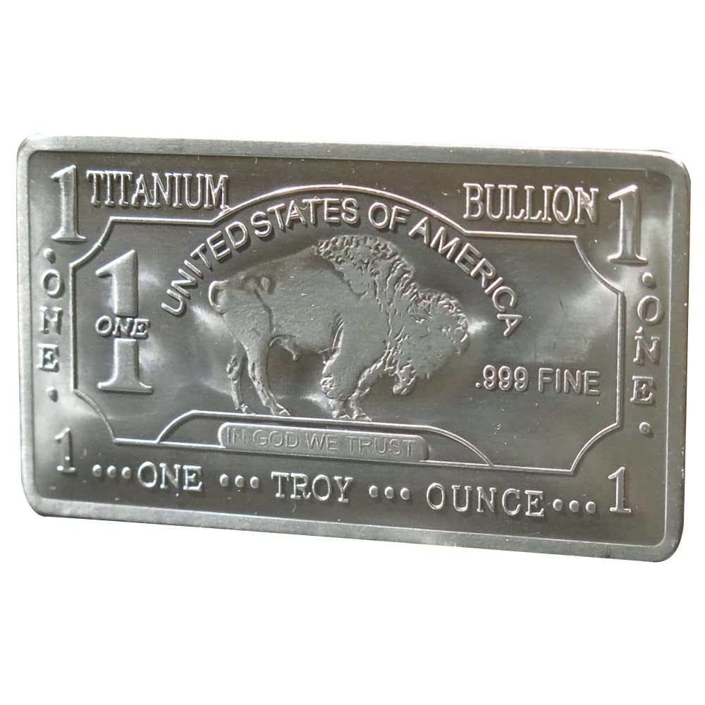 Titanium Bar w/COA - 1 oz One Troy Ounce .999 Pure Bullion Bar with Buffalo Design and Certificate of Authenticity
